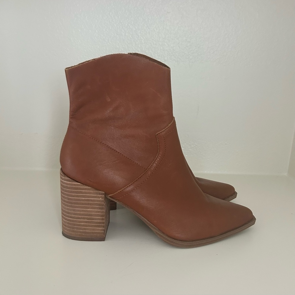 Steve Madden Brown Leather Block Heel Ankle Boots